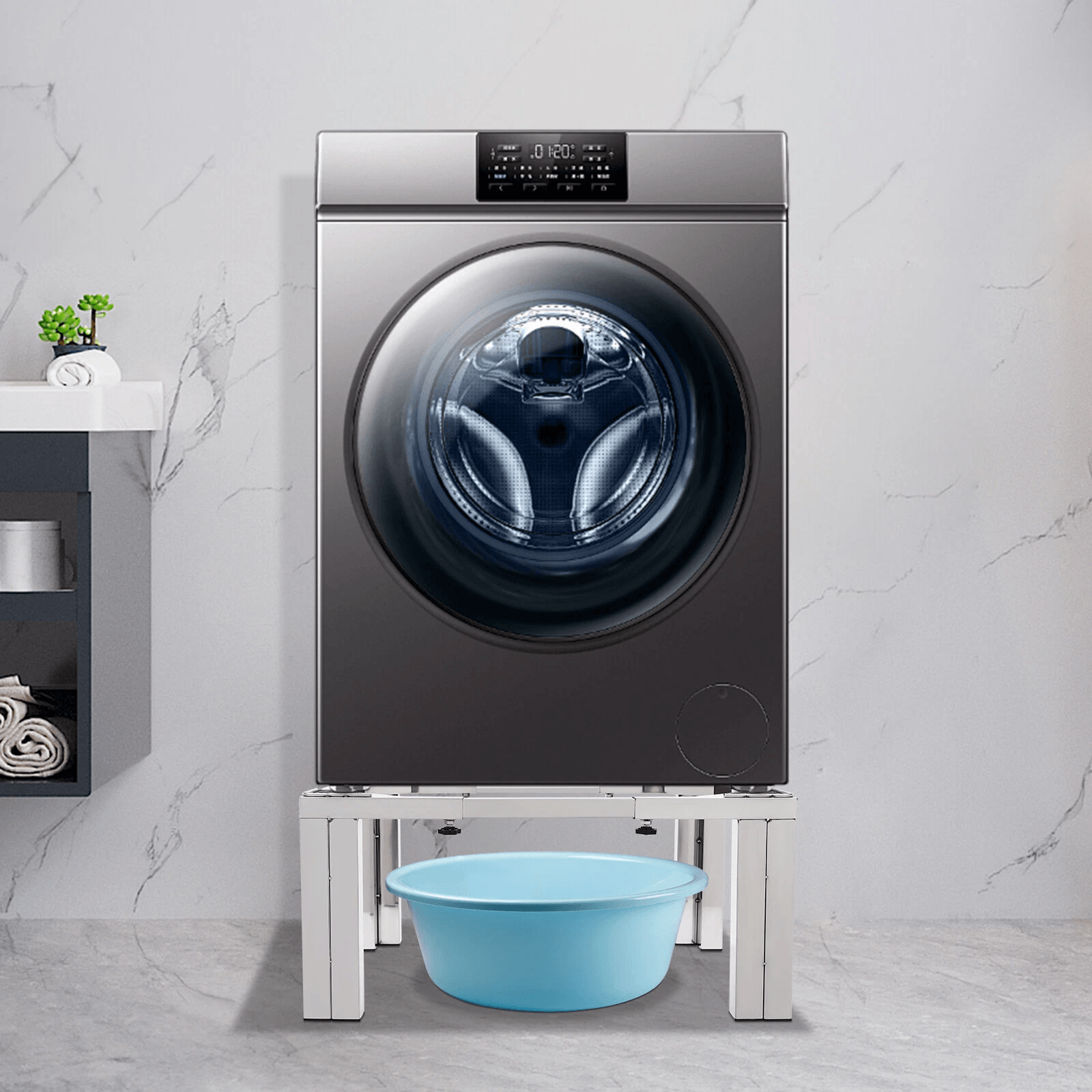 White Double Washing Machine Pedestal Stand Raiser With Non Slip Support White Double Washing Machine Pedestal Stand Raiser With Non Slip Support