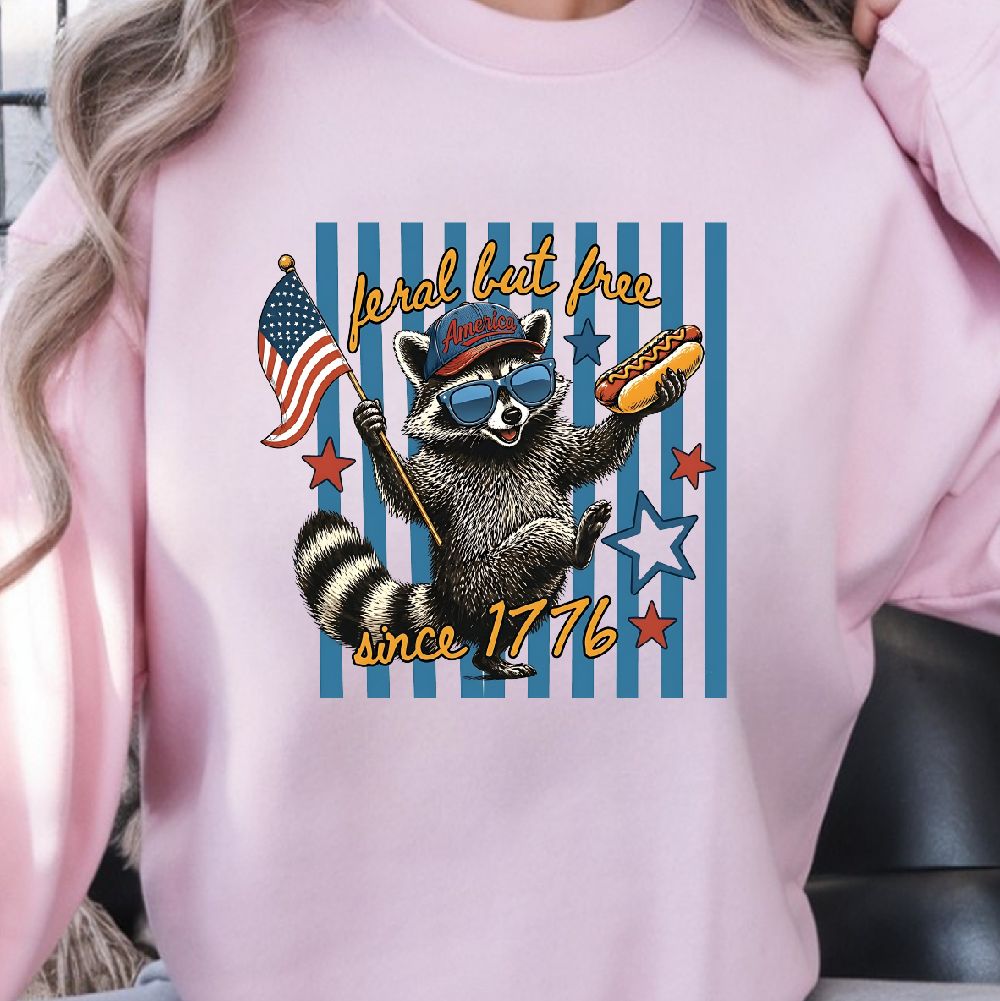 Feral But Free Raccoon 4th Of July Patriotic Independence Day T Shirt Design Red White Blue Funny Animal Graphic green xl t Shirt