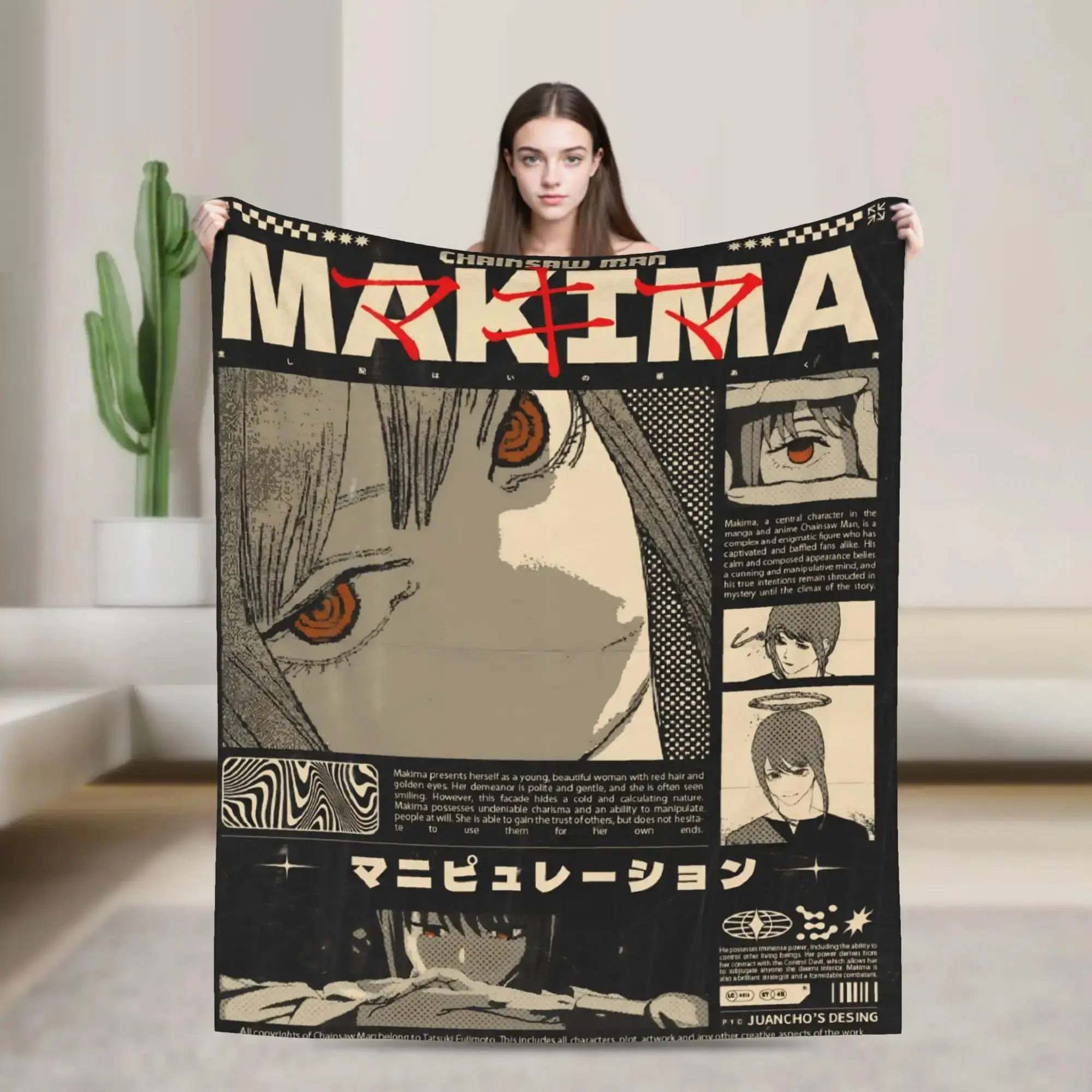 Makima Chainsaw Man Anime Flanelldecke, weiche, warme Winterdecke für Kinder, Bett, Sofa, Heimdekoration