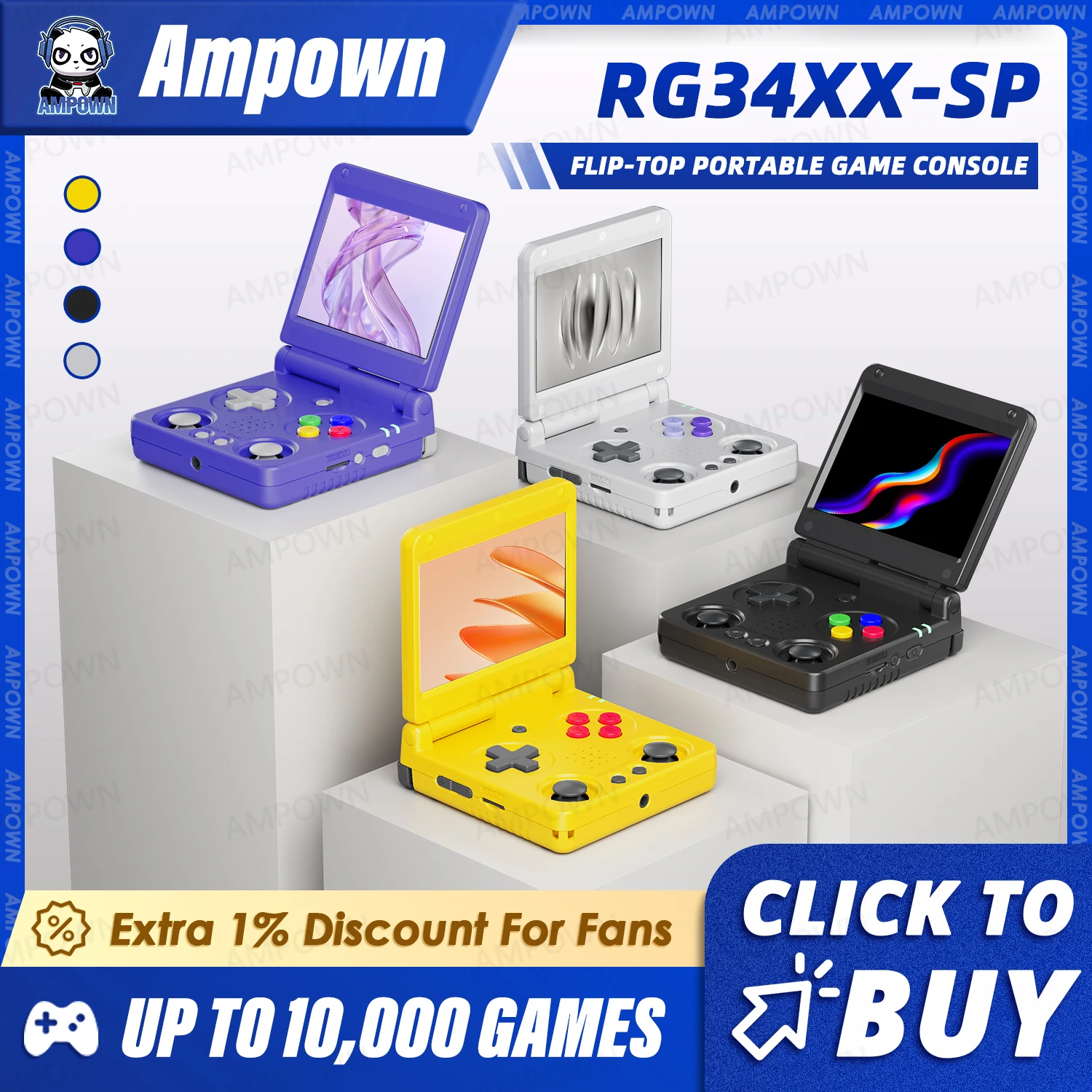 Anbernic RG34XXSP Flip Videospielkonsolen 3,4'' IPS-Bildschirm TV-Ausgang Linux System Hall Magnetische Flip-Cover Gaming-Player Geschenke Image