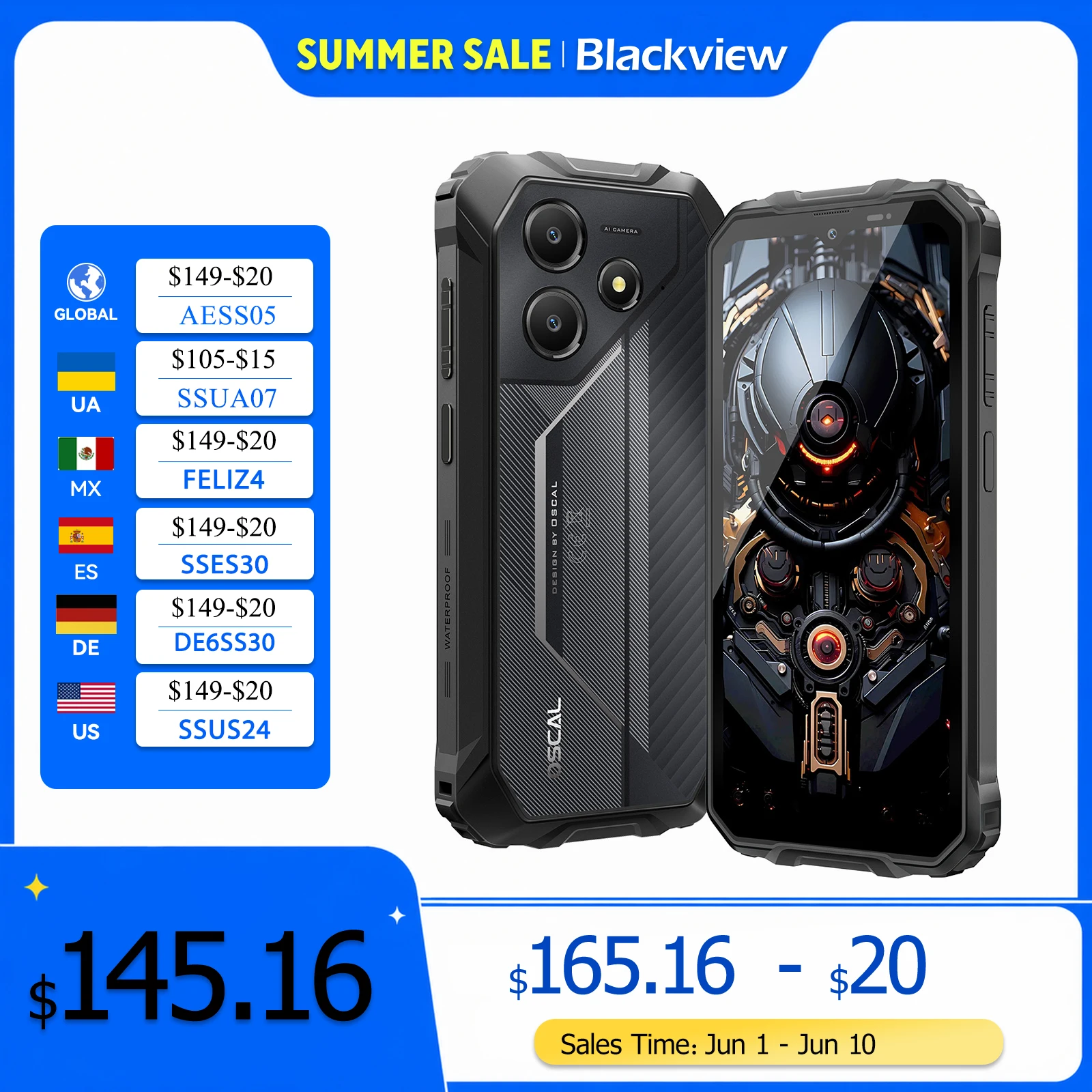 Blackview OSCAL Marine 2 Robustes Smartphone AI, 6,56'' HD+ Display, Unisoc T615, 8GB+128GB, 11000mAh, Android 15 Telefon NFC Image