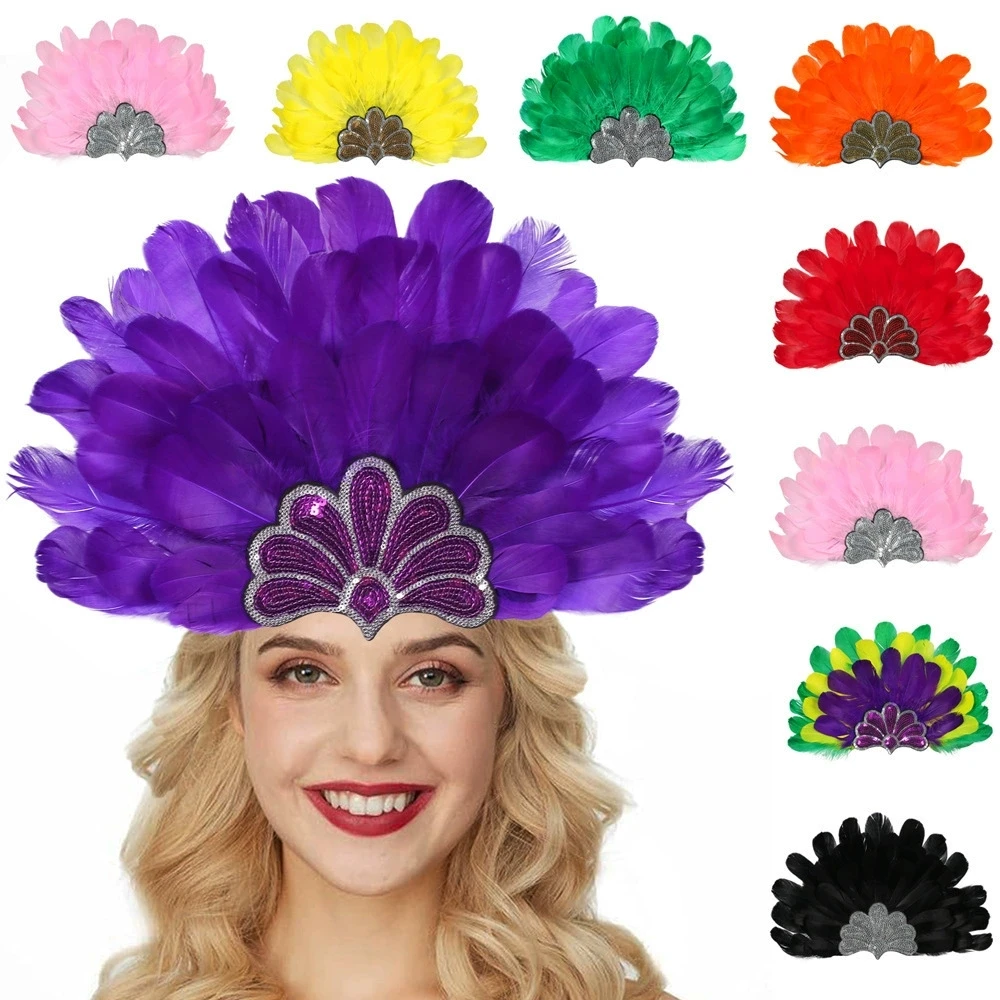 Feder-Kopfschmuck für Mardi Gras, Abschlussball, Tänzer, Partys, Karneval, Maskerade, Feiern, Kopfbedeckung, Haarstyling Image