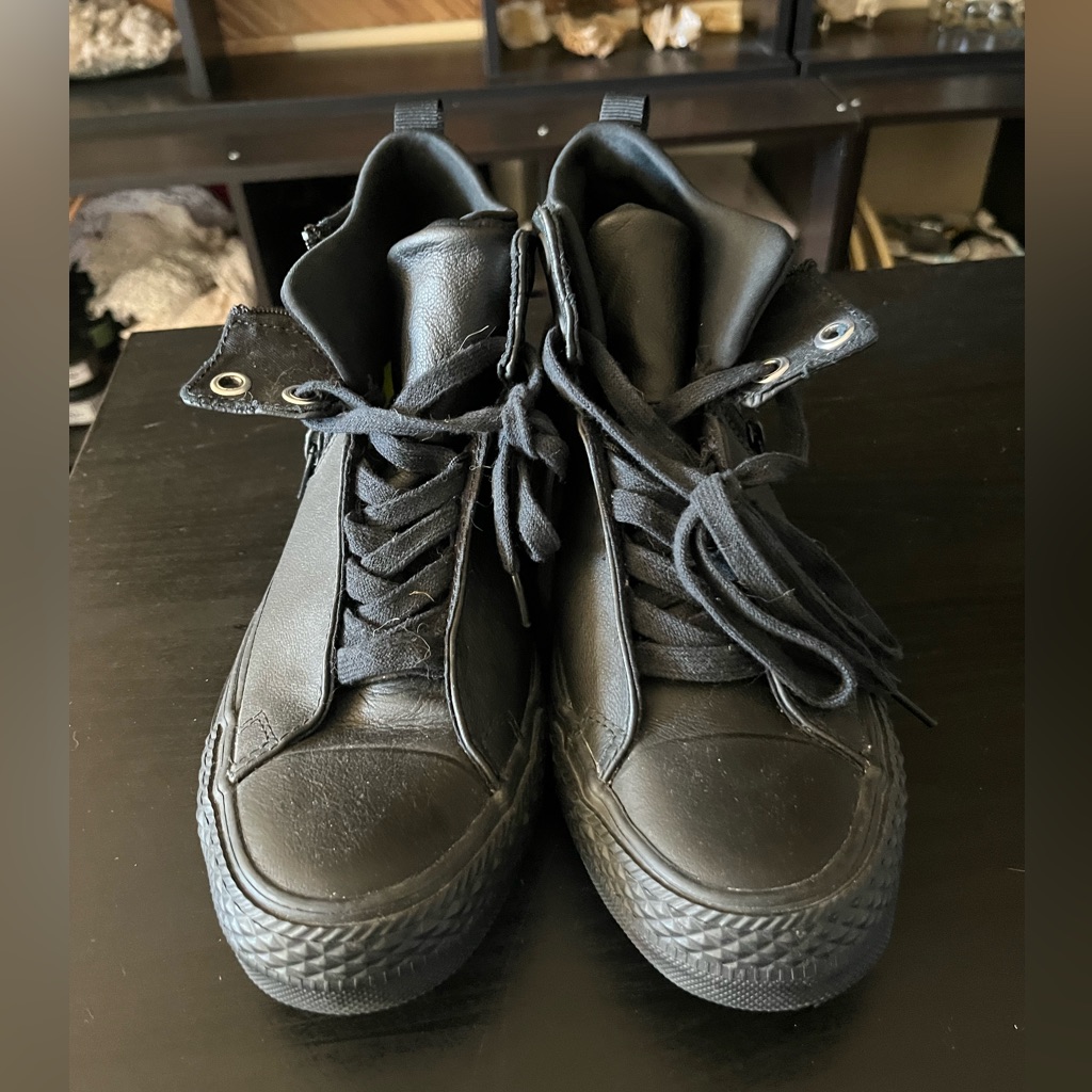 Converse Shoes | Black On Black On Black High Top Futuristic Cool Converse Sneakers Size 6 | Color: Black | Size: 6