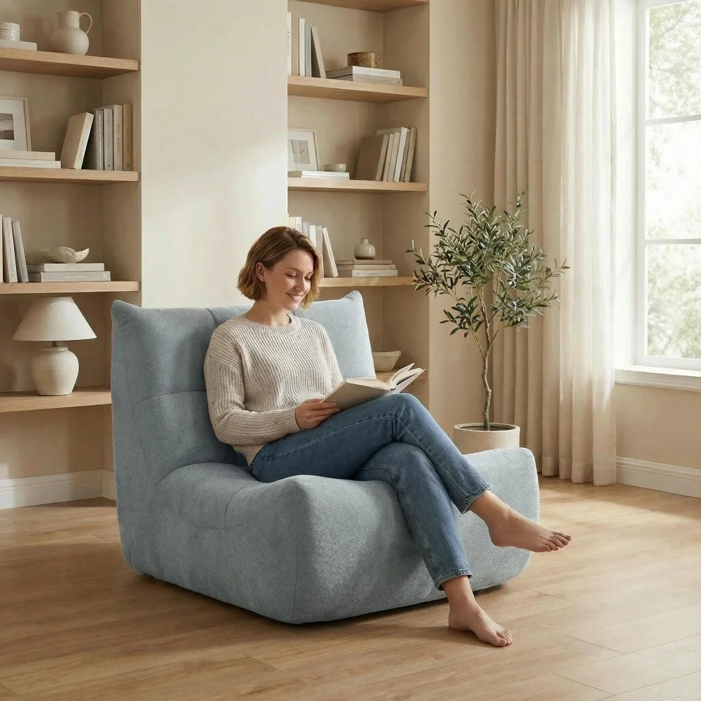 Henille Graues Togo-Sofa, Boden-Loungesessel, 1-Sitzer Stoffsofa, Bubble-Sofa für kleine Räume, Sitzsack mit Memory-Schaum Image