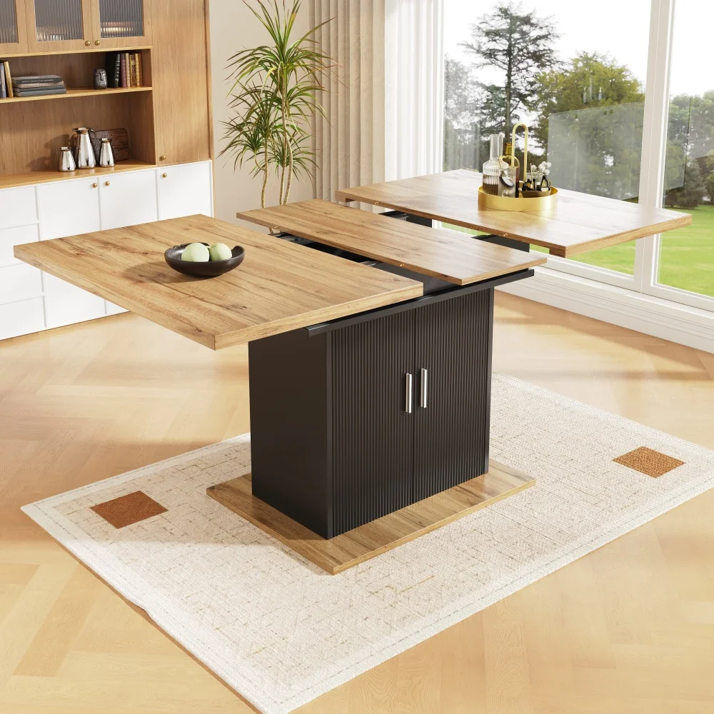 140×70cm ausziehbarer Teleskop-Esstisch, 3-stufiger, platzsparender Küchentisch mit Stauraum, multifunktionaler Schreibtisch, Wohnzimmer, Schwarz