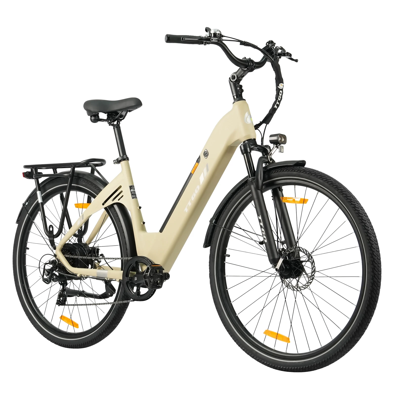 TTGO C3 SE 28 Zoll E-Bike Herren Elektrofahrrad, 120 km Reichweite, 36V 18Ah Akku, 250W Motor 52 Nm, City E-Bike mit Federgabel, LCD-Display, 7-Gang Schaltung, Wüstengelb Image