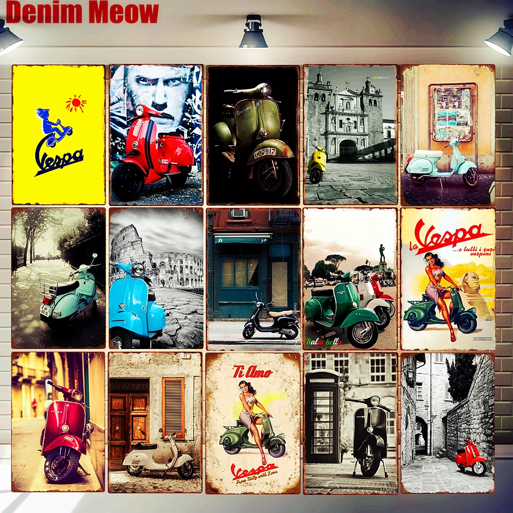 Vespa Retro Blechschilder, Auto, Motorräder, Metallkunst Poster, Bar, Garage, Wanddekoration, Moto Clube, Faro, Vintage Home Decor Image
