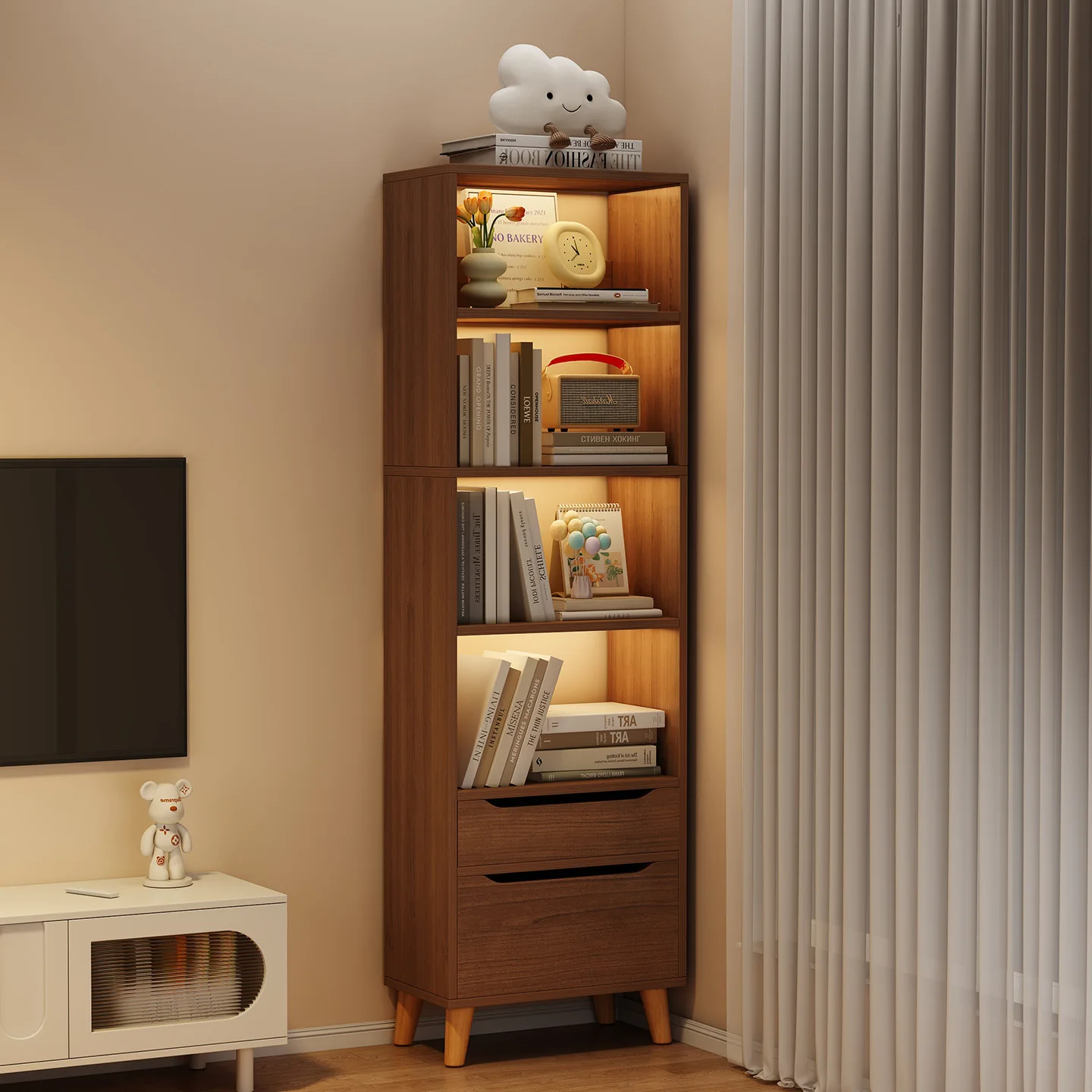 Bücherregal Haushalts-Standschrank Bodenregal Wohnzimmer-Schrank Kleiner Schmaler Schrank Staubdichter Aufbewahrungsschrank