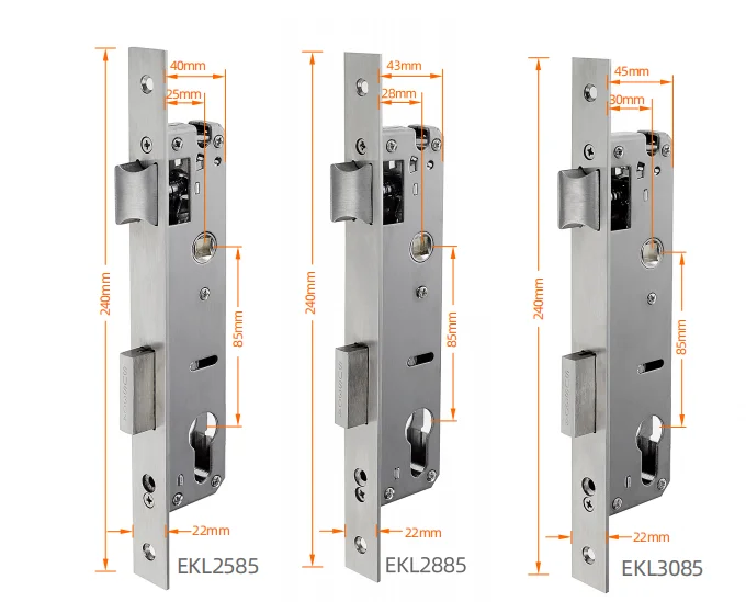 2585 2885 6085 6585 7085 Einsteckschloss-Schiebetür aus Holz und Stahl. Arbeiten Sie mit intelligentem Türschloss. Heben Sie bis zu verriegeln. Drücken Sie unten, um das Entriegeln