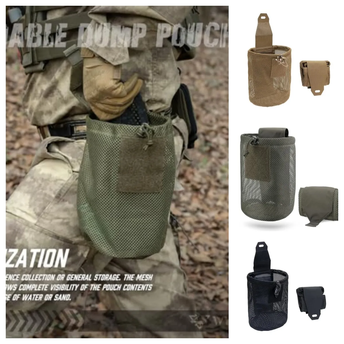Taktische Roll-Up Mesh-Utility-Tasche, Leichte Faltbare Aufbewahrungstasche für Outdoor & EDC-Gebrauch Image