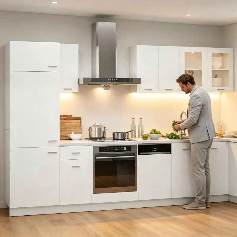 8-teiliges Lyon Küchenmöbel-Set Weißes Engineered Wood Modernes Aufbewahrungsschranksystem für Küche und Esszimmer