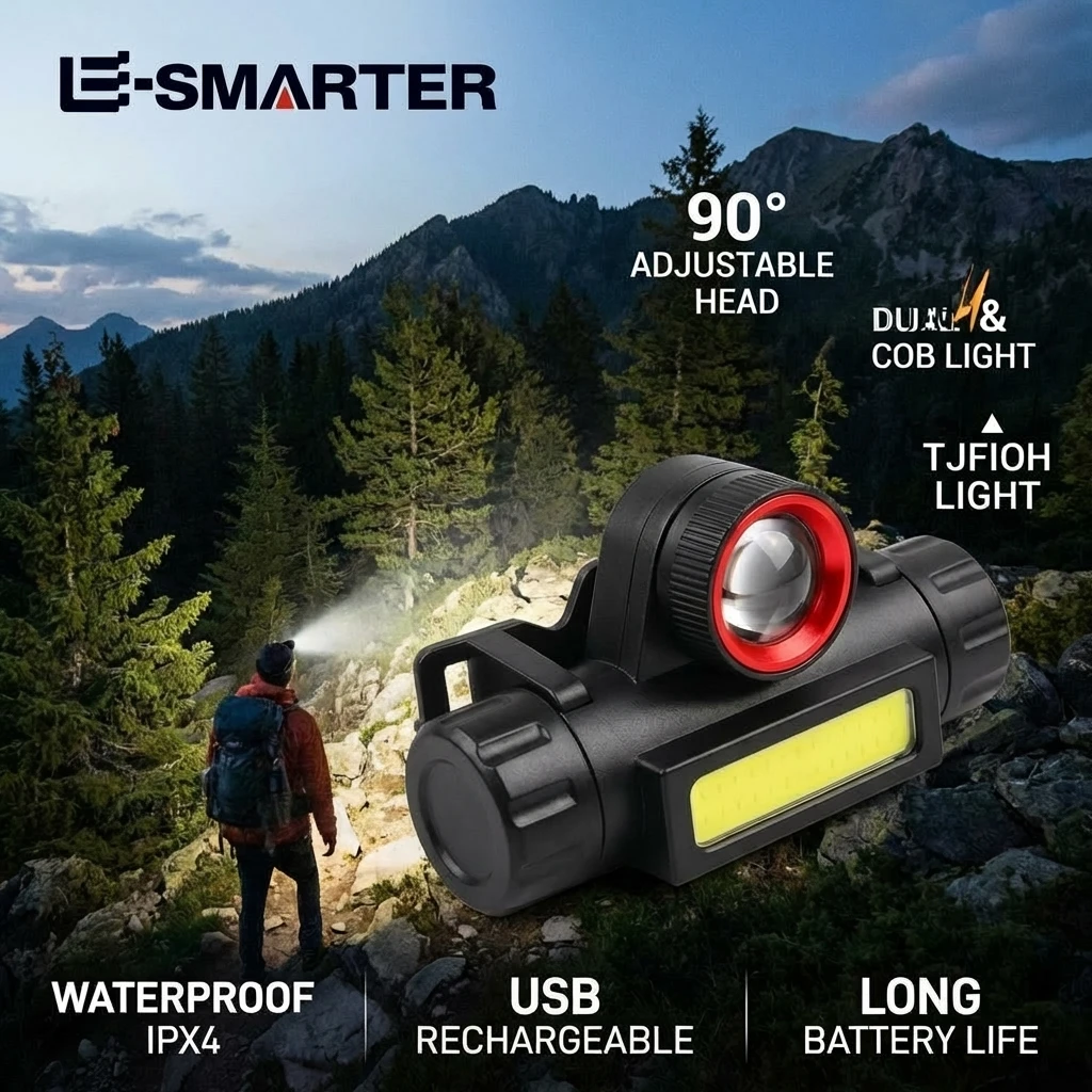 Wasserdichte Outdoor-Camping-Angeln-Bergbau-Laterne COB LED Stirnlampe Taschenlampe Wiederaufladbare Kopflampe mit Magnet Image