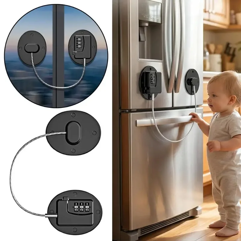 1 Stück Kindersicherheitsschloss für Schrank und Kühlschrank, Edelstahl-Kabelschutz, Kinder-Baby-Fensterschloss, Starke Sicherheit Image
