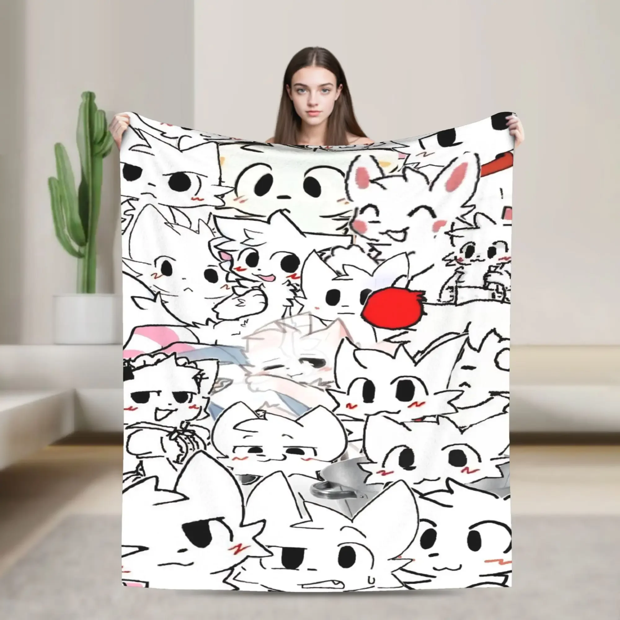 Weiche multifunktionale Überwurfdecke für Bett, Auto, Steppdecke, perfekt für den Sommer, AC Boykisser, Fleece-Katzen-Design Image