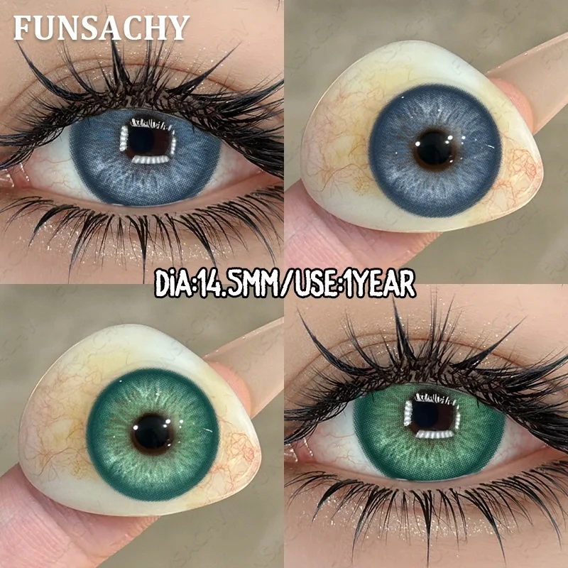 FUNSACHY 2 Stück Bueatiful Pupil farbige Kontaktlinsen, farbige Kreislinsen, blau-grüne Linsen, jährlich verwendbare natürliche farbige Kontaktlinsen für die Augen Image