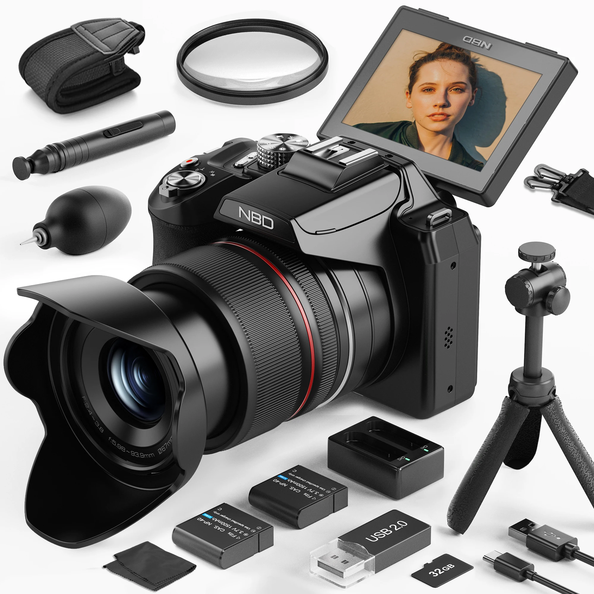 NBD 5K&64MP Digitalkameras für Fotografie 16-fach Optischer Zoom Kamera mit WLAN & App-Steuerung Vlogging-Kamera mit 3-Zoll-Bildschirm Image