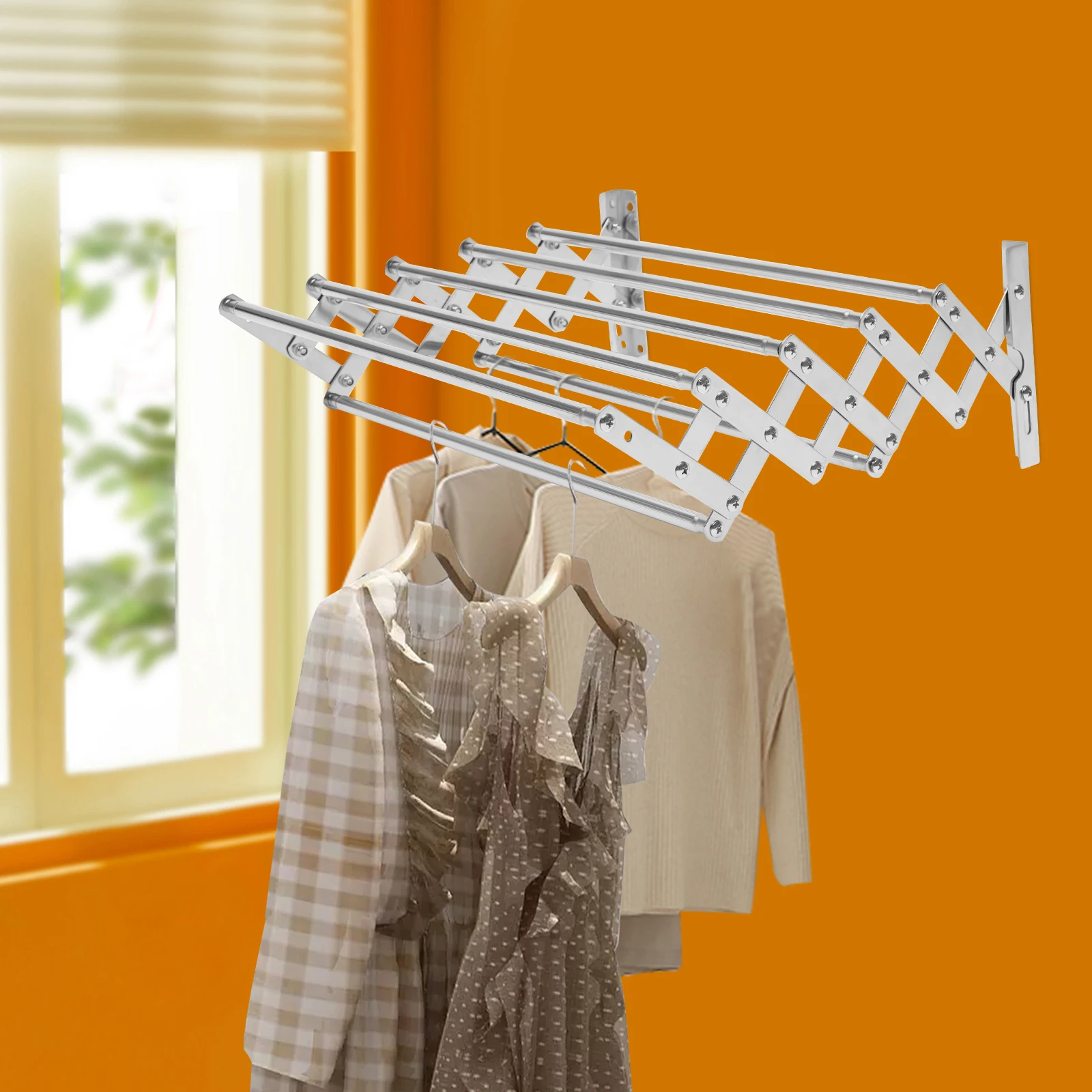 Faltbarer Wäscheständer, 42–80 cm, teleskopierbare Größe, ausziehbar nach vorne und hinten sowie nach links und rechts, platzsparend, stabile Struktur, ideal für den Einsatz in der Wäscherei auf dem Image