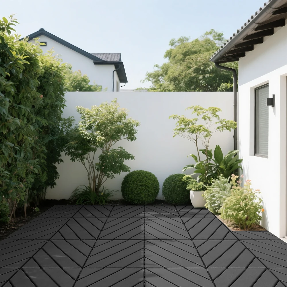 Kunststoff-Verbunddeckfliesen, 44er-Pack Terrassenfliesen, 30x30 cm Quadratisch Wasserdicht, für Poolbereich Balkon Garten, Dunkelgrau Image