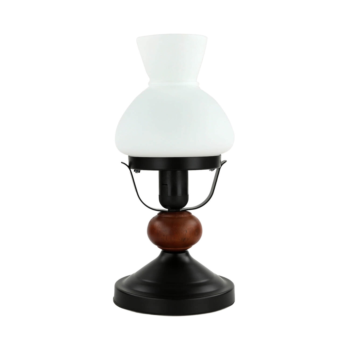 Licht-Erlebnisse Rustikale Tischlampe Braun Holz Metall Glas Landhausstil Wohnzimmer Schlafzimmer Nachttischleuchte, RA7072 Image