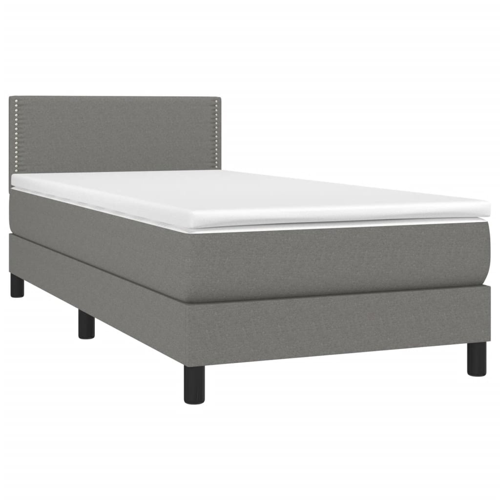 Décoshop26 - LED-Bettgestell mit Lattenrost Kopfteil und Matratze (100x200 cm) in dunkelgrauem Stoff TDL0208450 Image