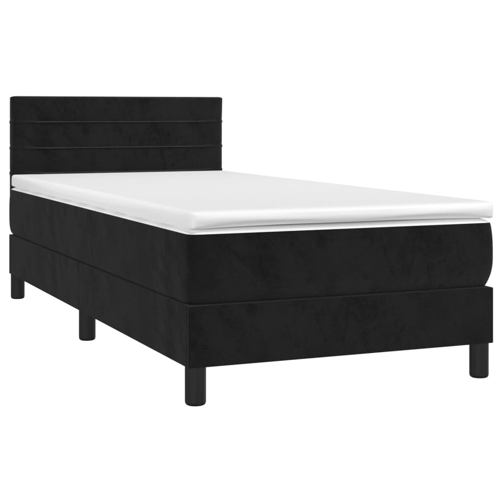 Décoshop26 - LED-Bettgestell mit Lattenrost Kopfteil und 90x190 cm Matratze in schwarzem Samtbezug TDL0209041 Image