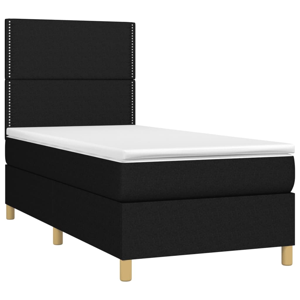 Décoshop26 - LED-Bettgestell mit Lattenrost Kopfteil und 80x200cm Matratze in schwarzem Stoff TDL0209117 Image
