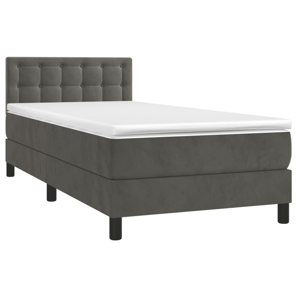 Décoshop26 - LED-Bettgestell mit Lattenrost Kopfteil und Matratze (80x200cm) in dunkelgrauem Samtstoff TDL0208278 Image