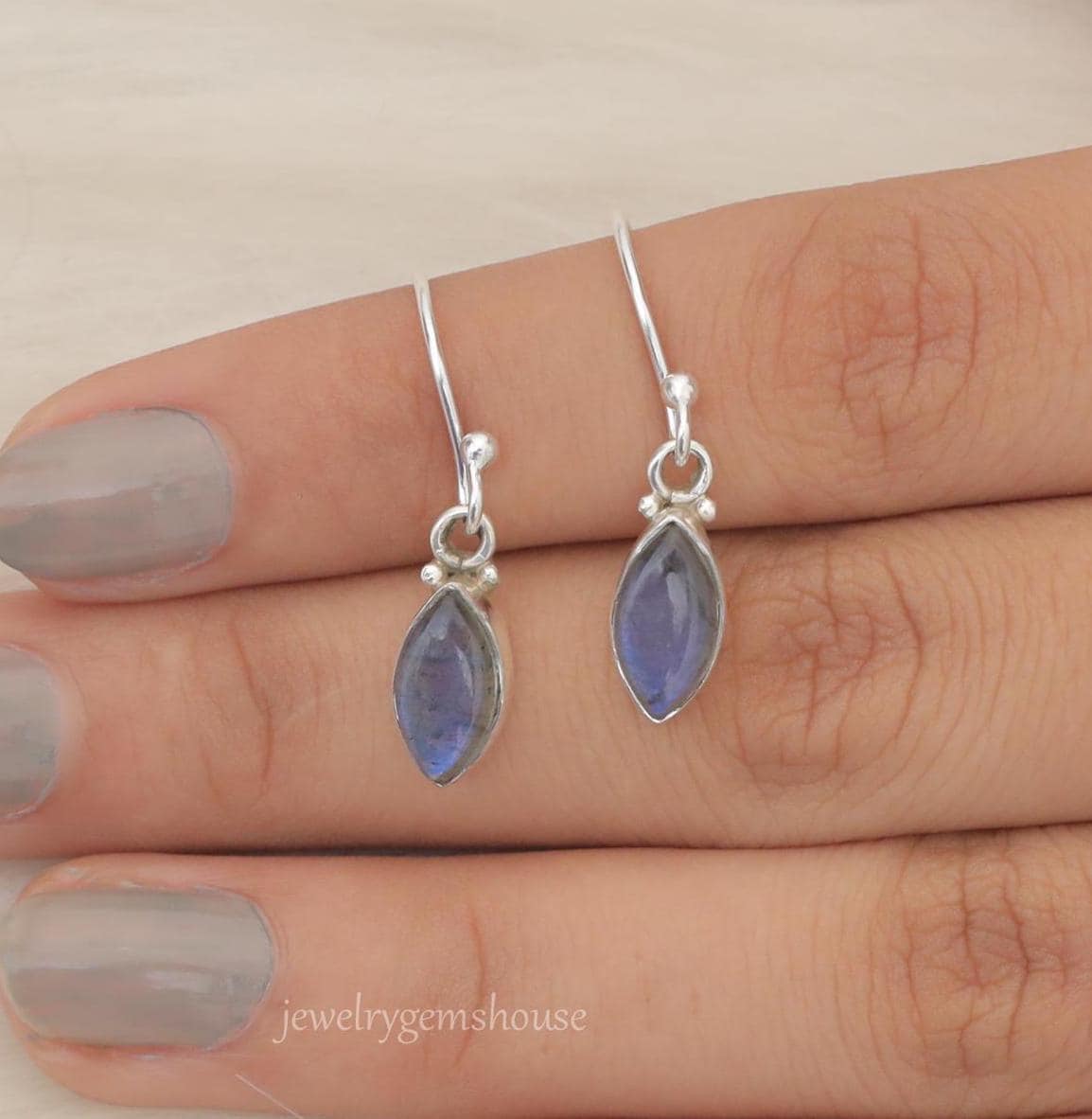Orecchini in labradorite, orecchini in argento sterling 925, orecchini a forma di marquise, orecchini pendenti in argento, gioielli boho fatti a mano,