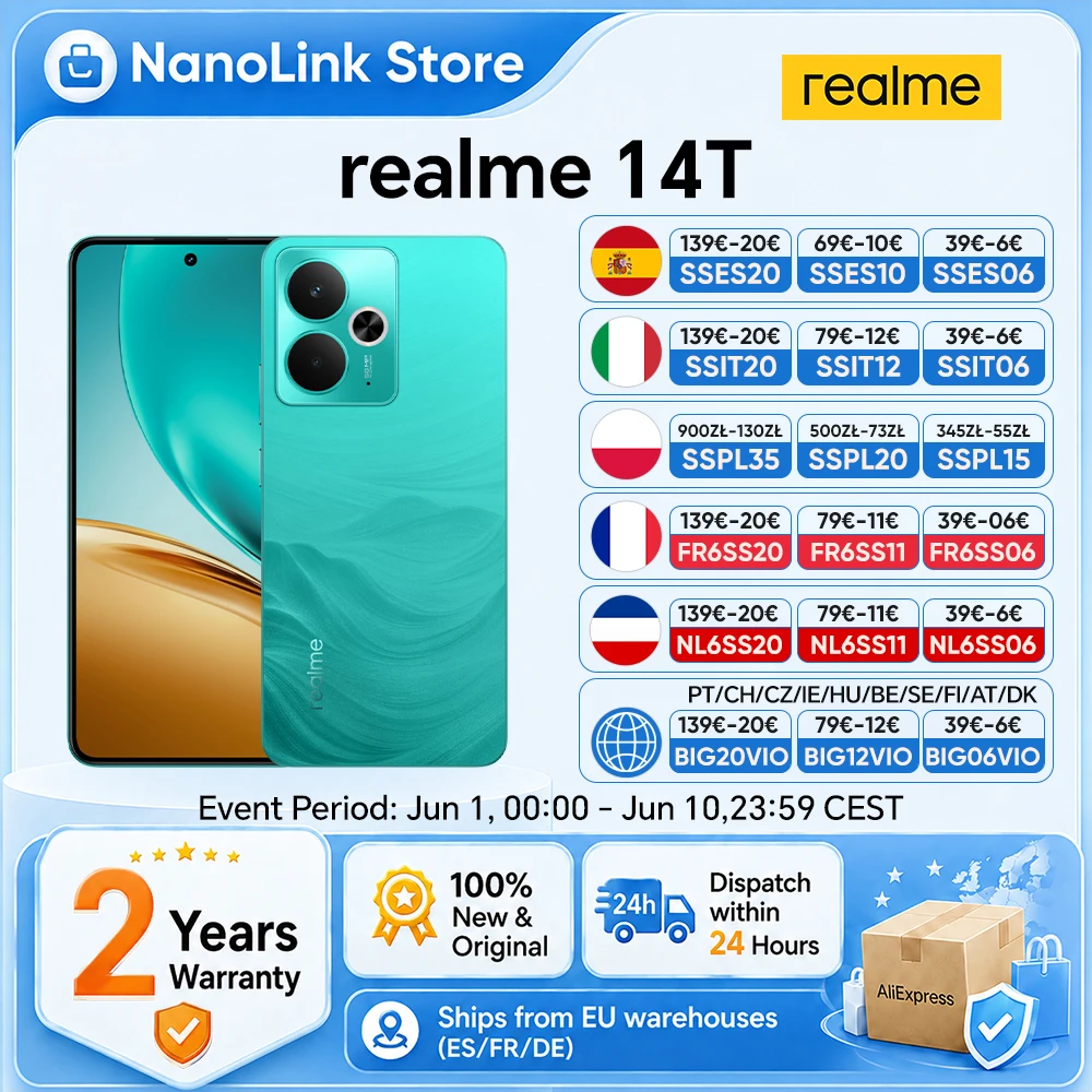 realme 14T 5G Smartphone EU-Version MediaTek Dimensity 6300 6,67 Zoll AMOLED 120Hz Display 6000mAh Akku 45W schnelles Laden Image