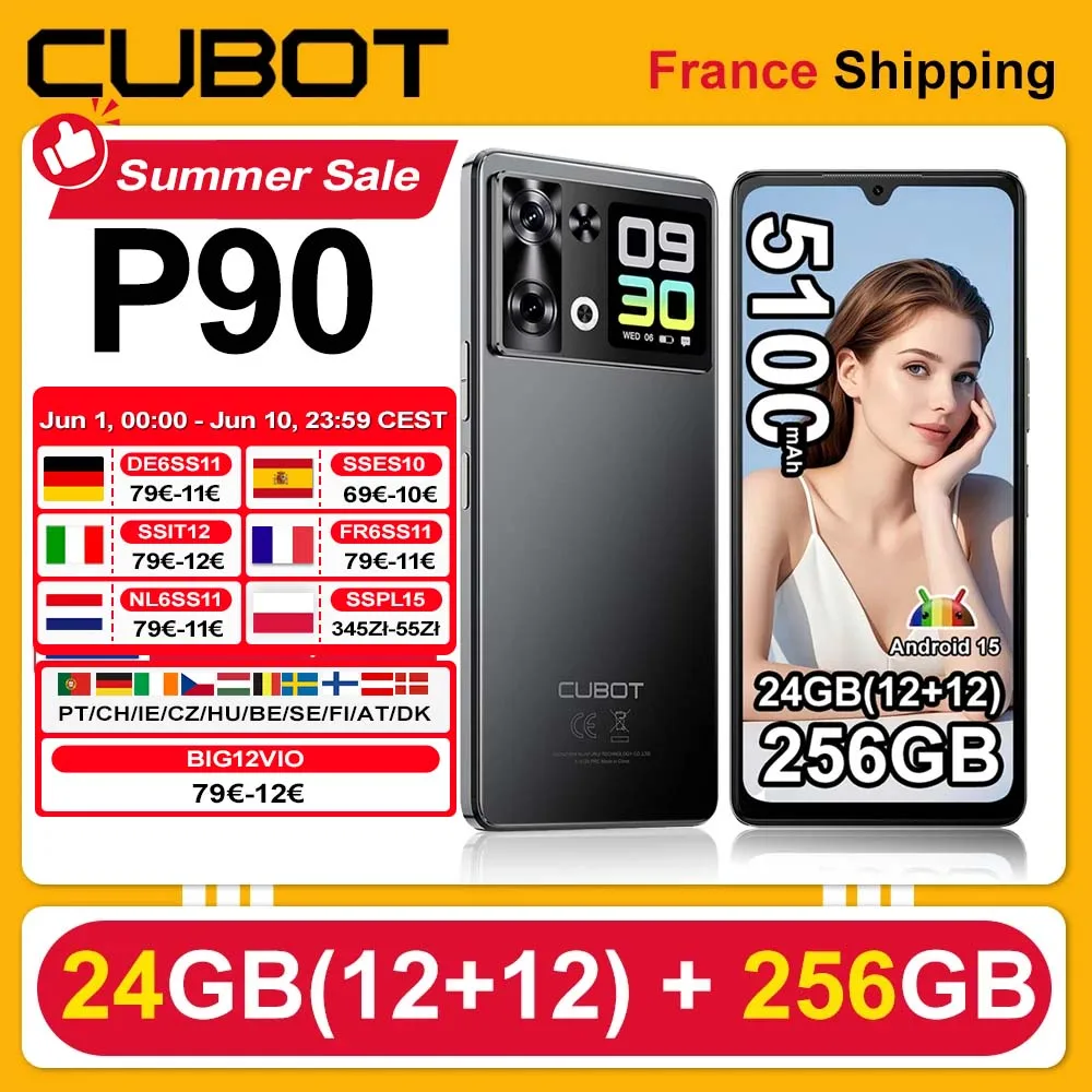 Cubot P90 Smartphone Android 15 24(12+12)GB + 256GB 6,88 Zoll 120Hz G100 64MP+16MP 5100mAh Handy NFC Gesichtserkennung Fingerabdrucksensor Image