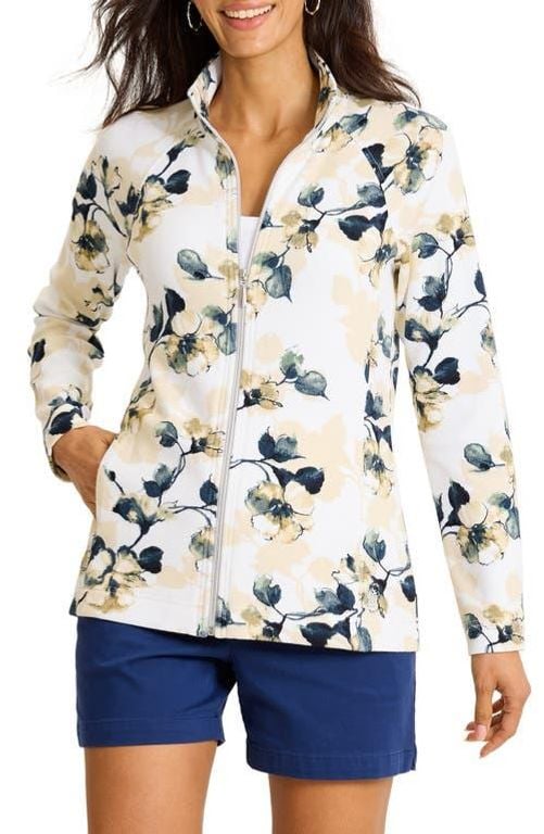 Aruba Beleza Blossoms Front Zip Sweatshirt - White - Tommy Bahama Sweats