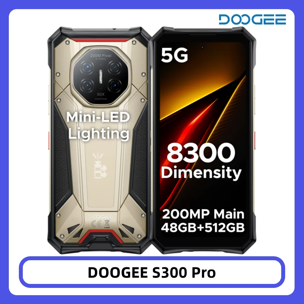 DOOGEE S300 Pro Outdoor-Smartphone 48GB+512GB Dimensity 8300 11000mAh Akku 66W 6,78 Zoll FHD+120Hz 200MP Kamera Android16 Smartphone