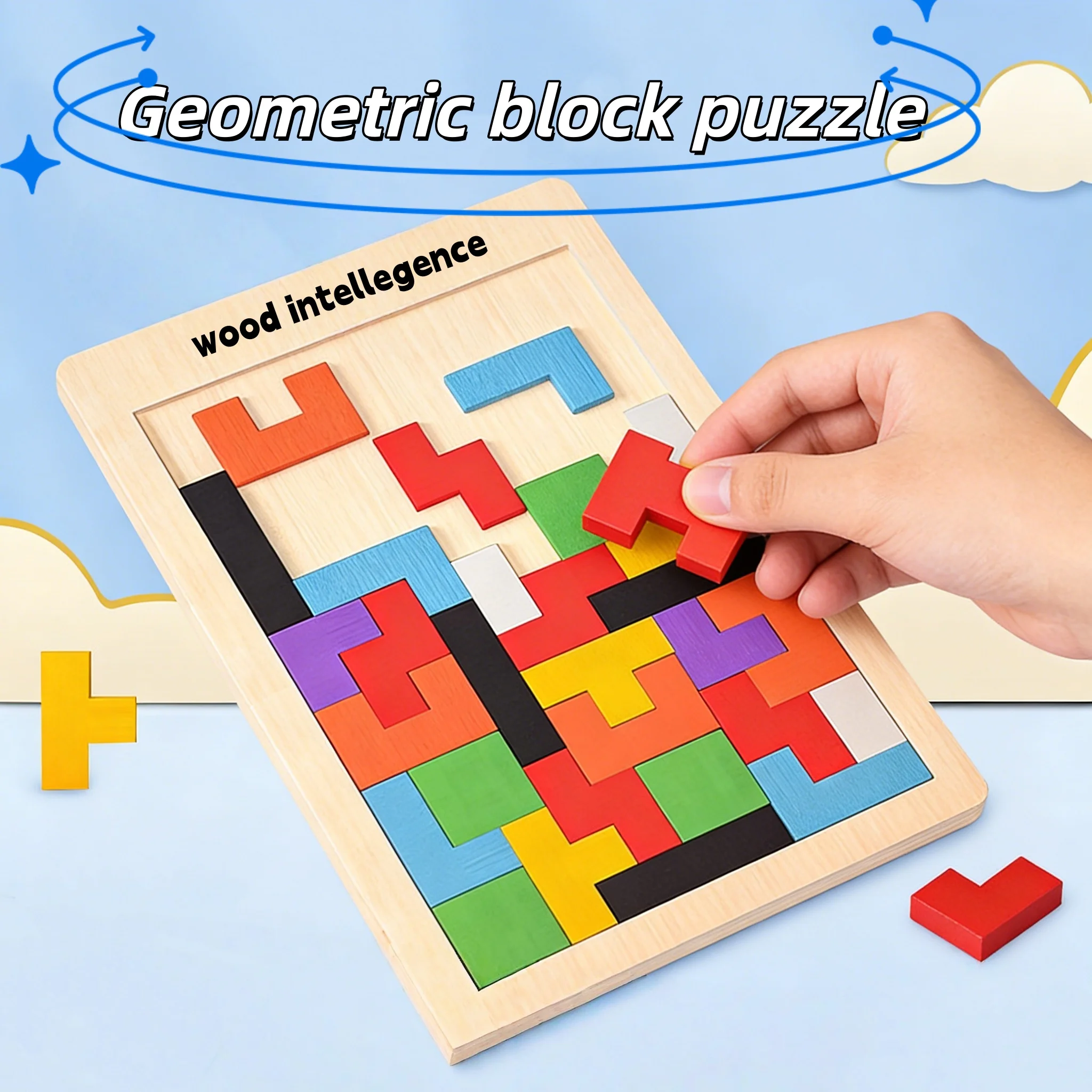 Holz Baustein Puzzle Spielzeug Tangram Puzzle Intelligente Bunte 3D Russische Baustein Kinder Montessori Bildung Image