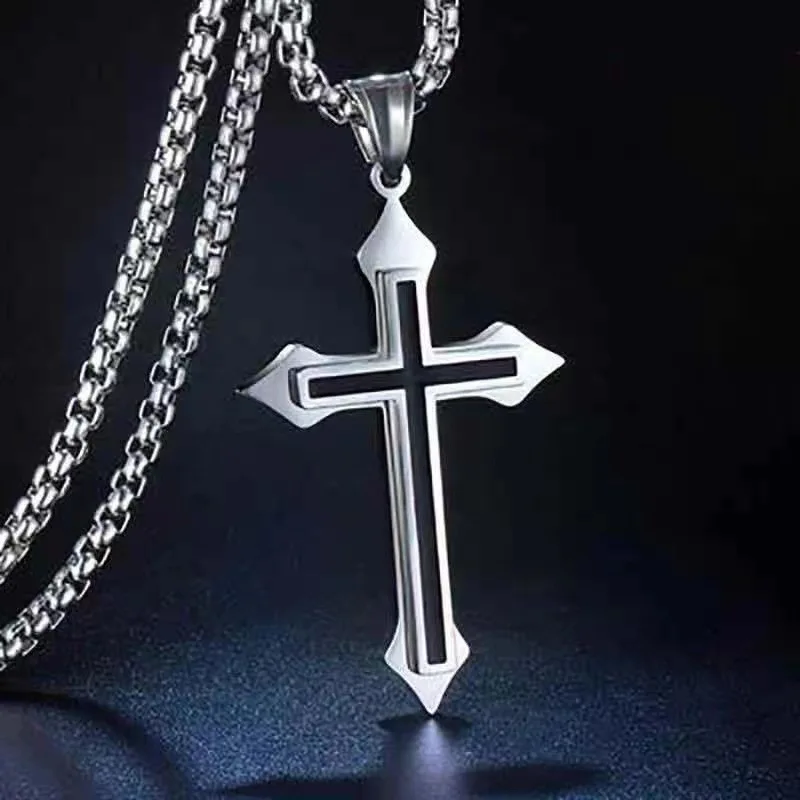 Vintage Gothic Hohl Kreuz Anhänger Halskette Silber Farbe Coole Street Style Für Männer Frauen Geschenk Großhandel Hals Schmuck