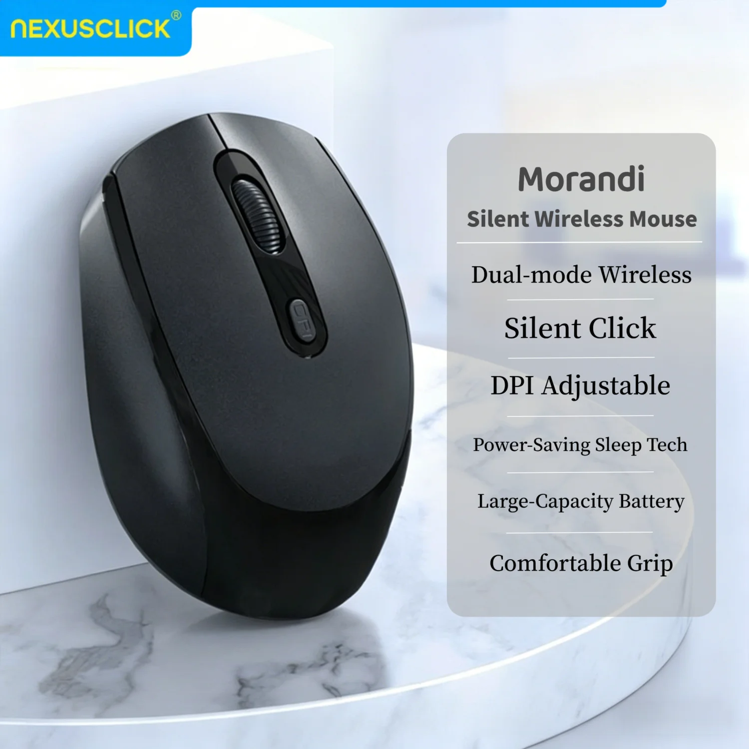NexusClick Dual-Mode-Bluetooth-2,4-G-Funkmaus, wiederaufladbare, leise Maus, ergonomische Gaming-Mäuse, 3 DPI, für Laptop, Windows, MacO Image