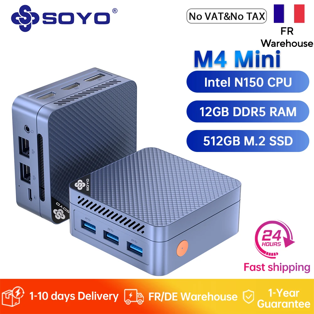 SOYO Mini-PC Intel N150 CPU 12GB DDR5 RAM 512GB M.2 SSD Desktop-Computer 4K Dual HDMI/USB3.2/WiFi 5/BT5.0 für Büro und Business Image