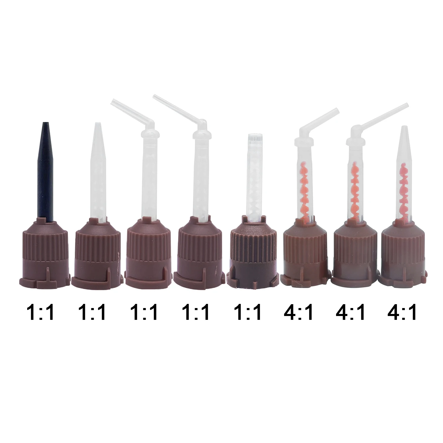 50 Stück/Beutel Zahnärztliche Einweg-Mischspitzen Braune Farbe Silikon-Gummi-Mischköpfe 1:1 4:1 für Abdruckmaterialien Labor Image