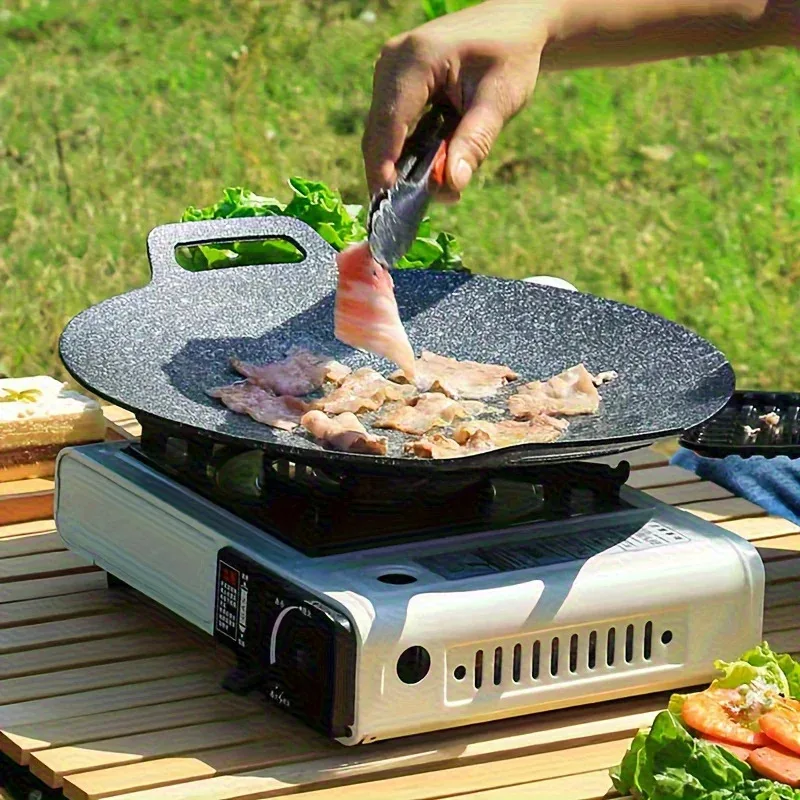 Outdoor Camping Grill Pfanne Antihaft Pfanne Runde Grill Mit Griff BBQ Pfanne Outdoor Reise Camping Braten Pan BBQ Zubehör Image