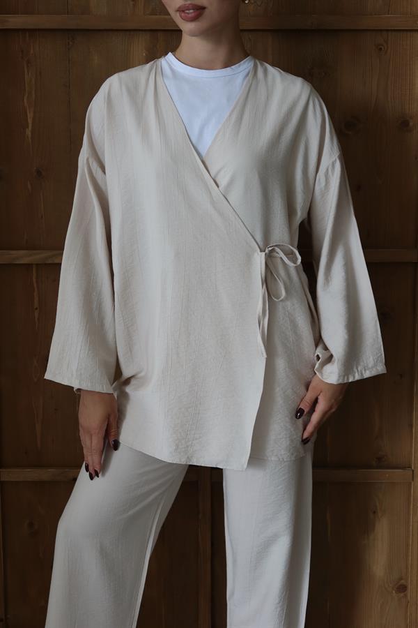 Knitterlook Textured Kimono Anzug Nerz