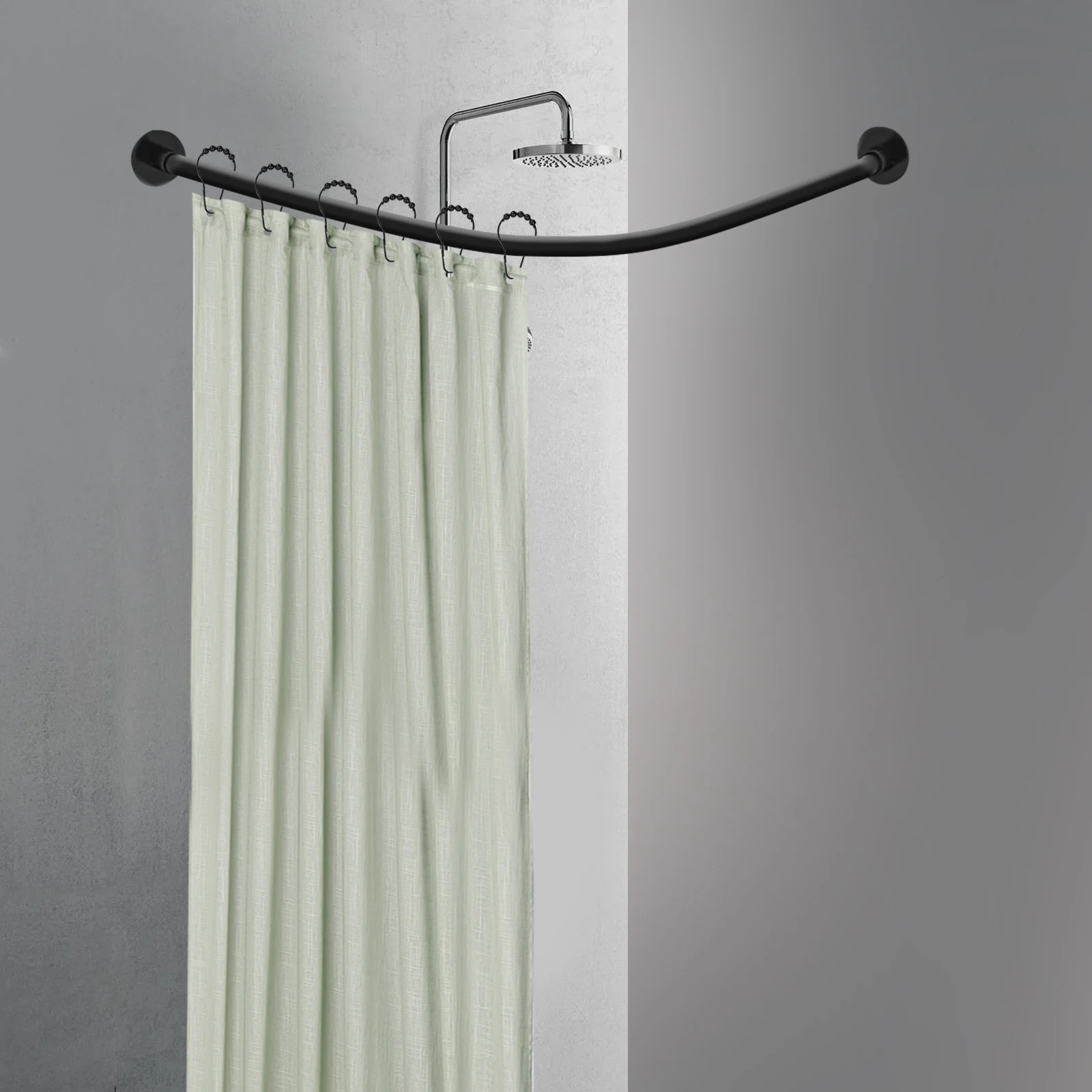 Eck-Duschvorhangstange ohne Bohren, verstellbares L-förmiges Design mit Kugelhaken, wasserdichter Edelstahl für Badezimmer und Badewanne