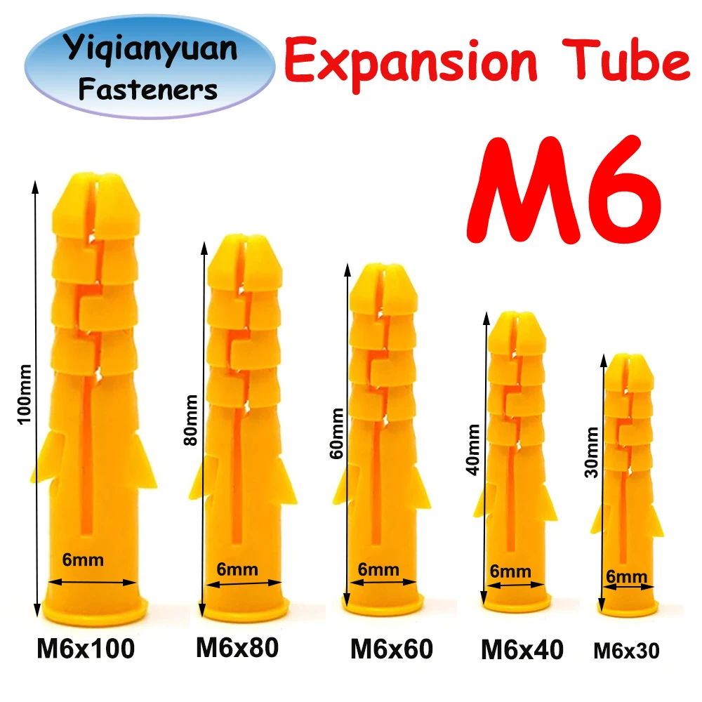 Yiqianyuan M6 Wand-Kunststoffdübel, Expansionsrohr, Säulen-Betonwanddübel, Rahmenbefestigungen, Gelb Image