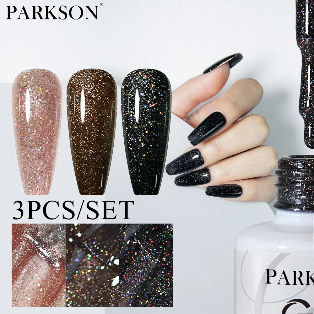 Parkson 8ml 3er-Set Schwarz Weiß Rot Farben Langanhaltender Nagellack Nude Pink Soak-Off Gel-Lack für Maniküre HEMA/TPO-frei Image