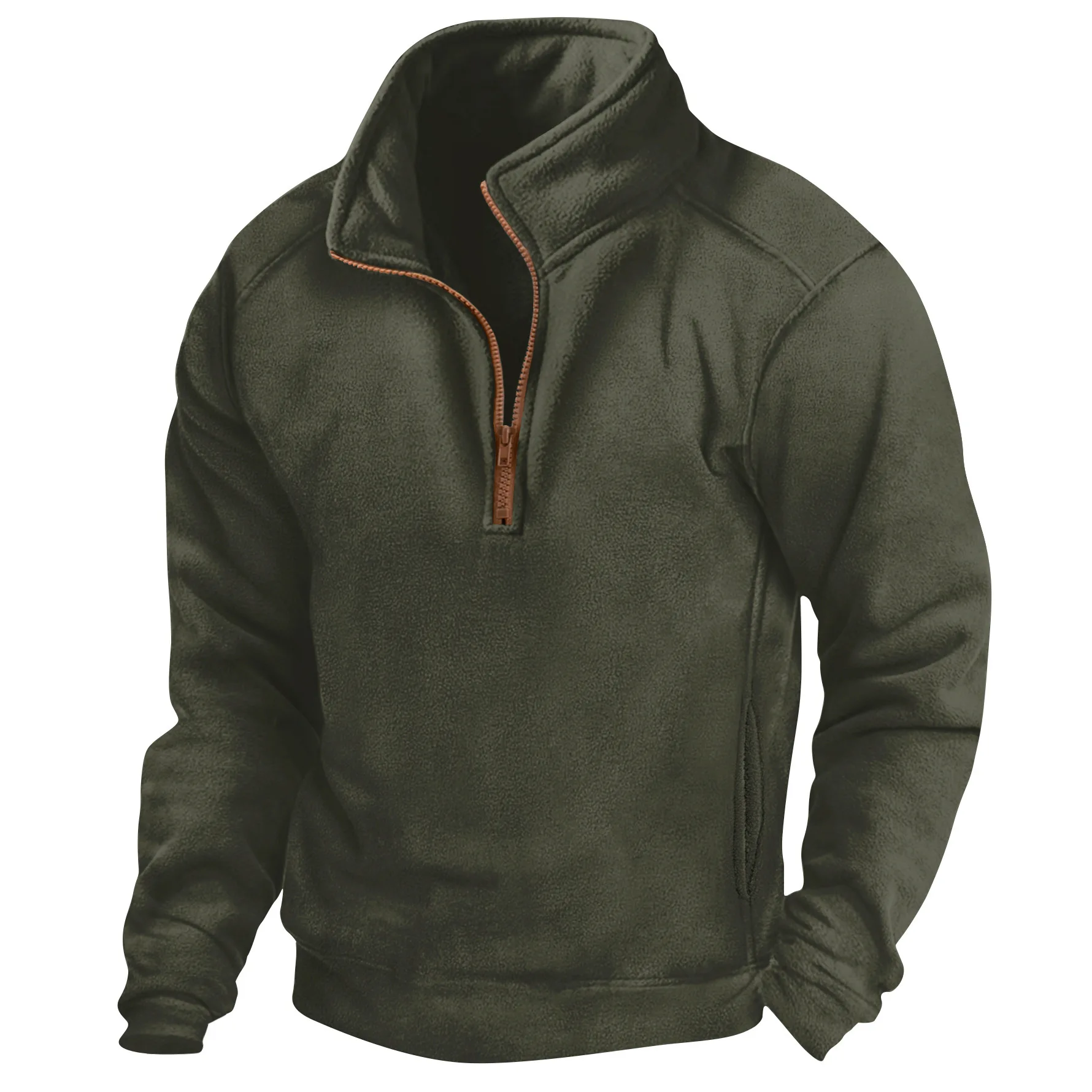Halboffene Herrenjacke, hochwertiger Pullover mit hohem Kragen, lässiges langärmliges Sportshirt mit Taschen, langärmliges Trainings-Polo-Shirt Image