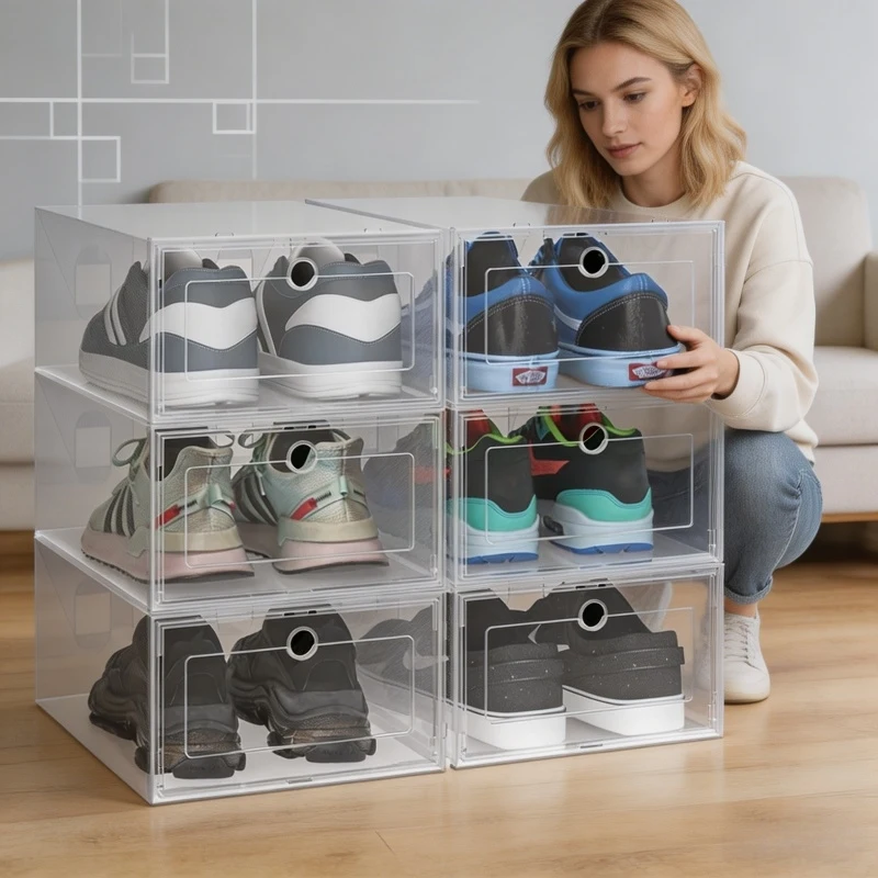 Haushalt 6-teiliges Set Hochtransparente Schuhaufbewahrungsboxen Antioxidativ Staubdicht für Sneaker Hausschuhe Schuhschrank