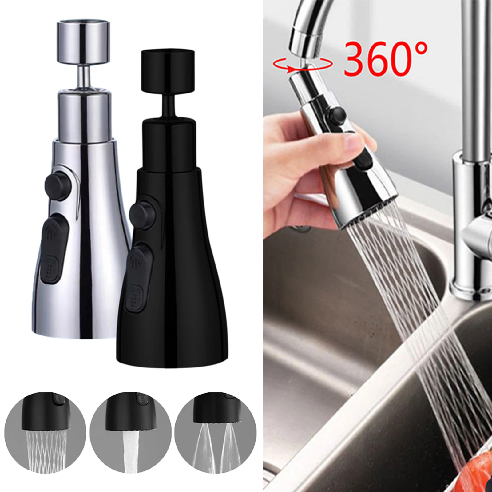 Rallonge de robinet de cuisine 3 en 1 universelle 360° ° Robinet de cuisine rotatif extractible, multi-modes, à jet puissant, accessoires de cuisine