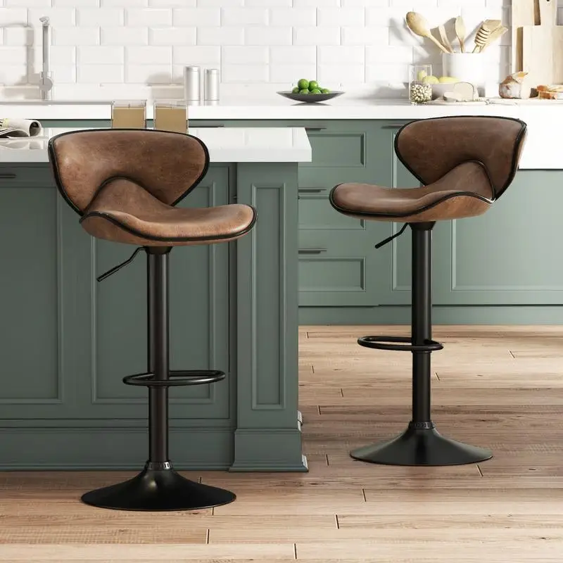 Höhenverstellbare Barhocker, 2/4er-Set, gepolsterte Barstühle mit Rückenlehne, Küchenstühle mit Metallgestell, 360° drehbar ° Swivel Di Image