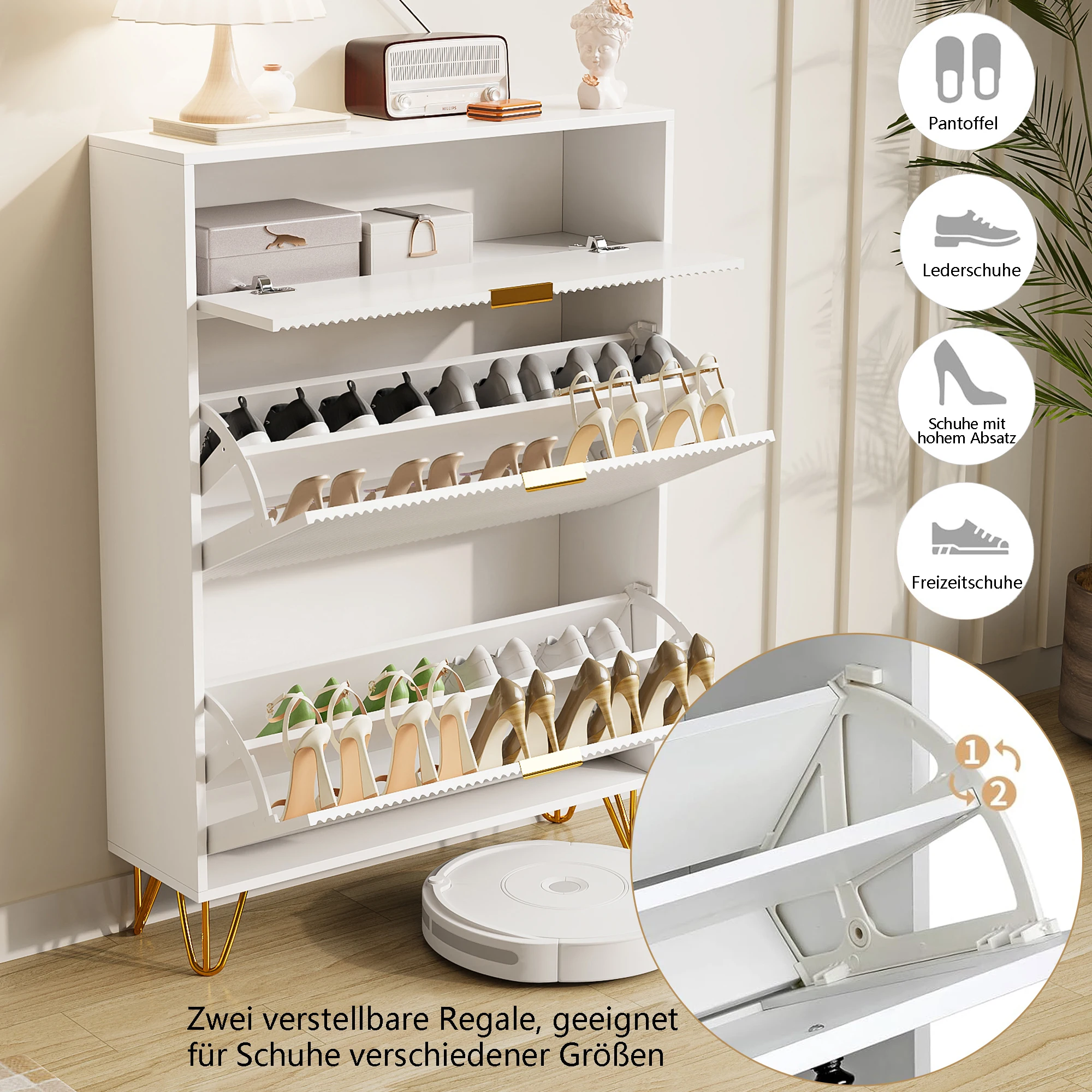 Anajqaqia Holz-Aufbewahrungsschrank, Schuhschrank mit 2 Schubladen und 1 Tür, für Eingangsbereich, Wohnzimmer, Flur, Weiß