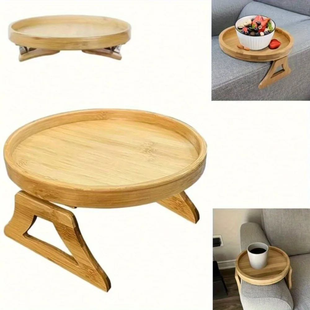 Klassischer, faltbarer Sofa-Armlehnen-Tablett aus Holz – Aufsteckbarer Sofa-Armtisch für Getränke, Handys, Frühstück, aus Naturholz gefertigt Image