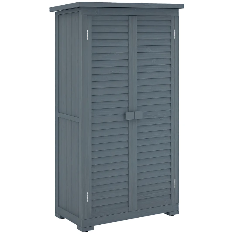 Gartenschrank aus Holz, wetterfester Geräteschuppen 87x46,5x160cm, Gerätehaus mit Tür, Schiebedach, Böden, Geräteschrank, Gartenhaus W