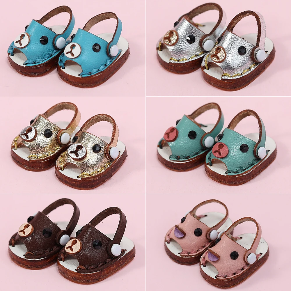 Ob11 Puppe Bär Hausschuhe Sandalen Rindsleder Schuhe Mode Holala Schuhe Puppe Zubehör für Obitsu11, Body9, Gsc, Ddf, 1/12bjd Puppe